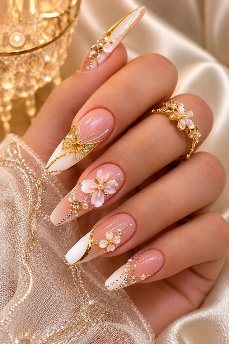 Inspirasi nail art bernuansa pink dan emas